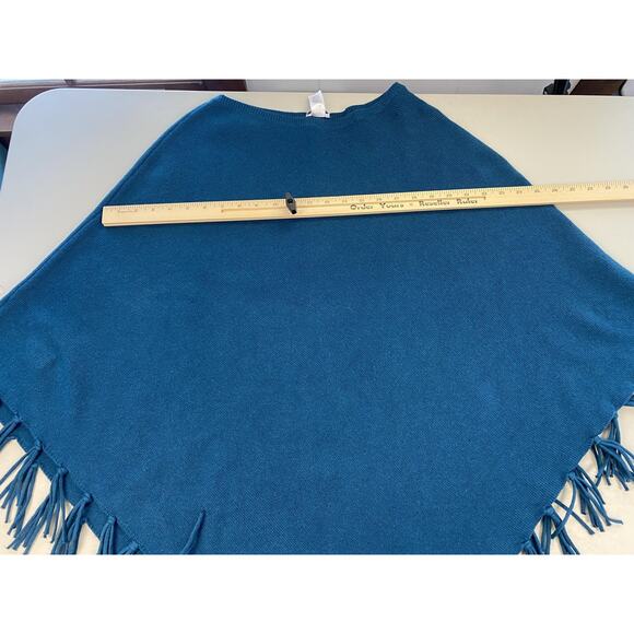 J Jill Sweater Poncho Womens XL 1X 2X 3X Teal Blue Fringe Jewel Tone Cozy NEW - Picture 5 of 11